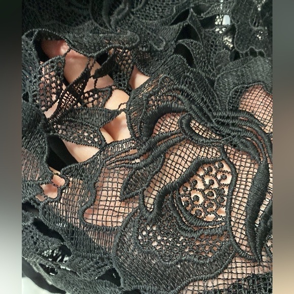 HALOGEN Long Sleeve Lace Top Woman French Style Lace Blouse Black Sz S - Picture 11 of 14